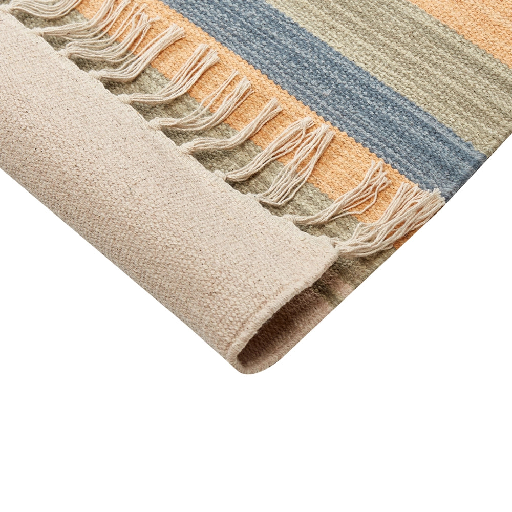 Tappeto Kilim Beige e Marrone Cotone 200 x 300 cm Tagliato a Navetta Tessuto a mano Pavimento Parete Tappeto Simboli geometrici Motivo reversibile Frange