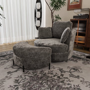 Poltrona XXL con Pouf a Luna ¨C Xylo ¨C Grigio, Tessuto Chenille, Cuscini
