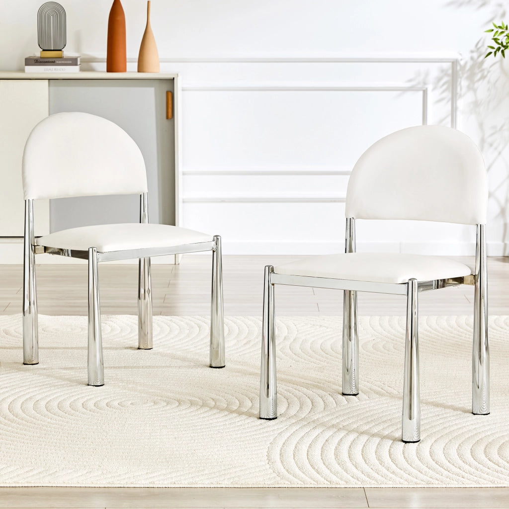 2 Sedie da Pranzo Moderne in PU Bianco, Sedie Imbottite con Schienale Semirotondo e Gambe in Metallo
