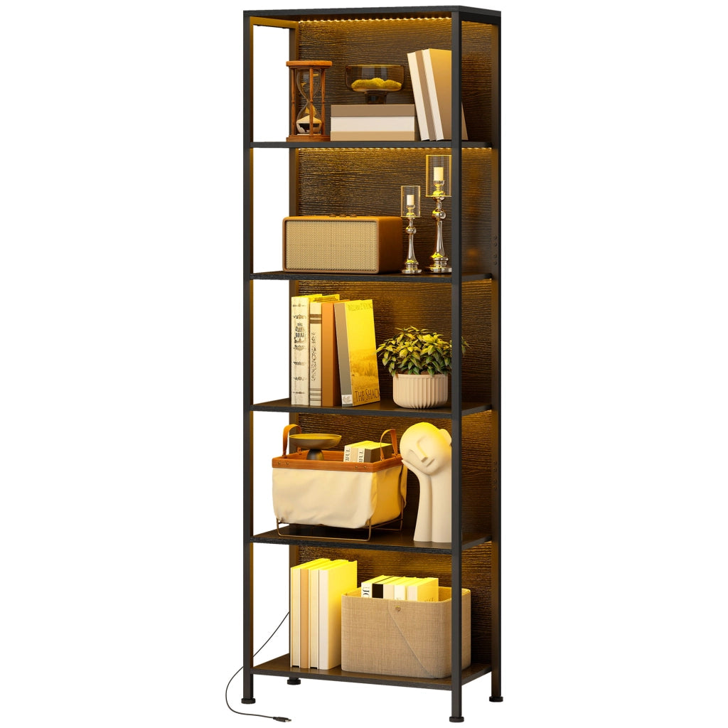 Libreria con illuminazione LED 5 livelli scaffale ¨C zephmum ¨C 60x30x179 nero