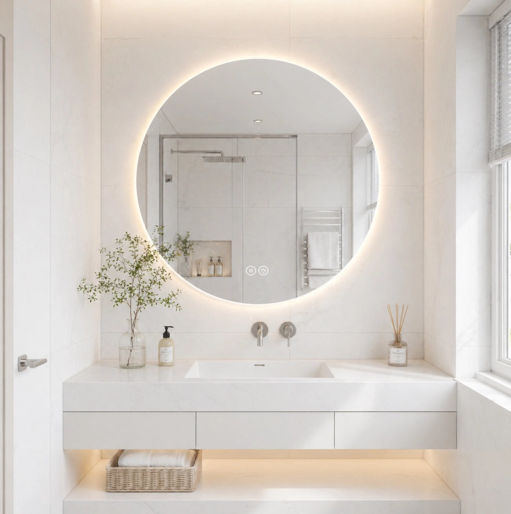 Specchio da bagno LED rotondo 80 cm; antiappannamento; dimmerabile; silver