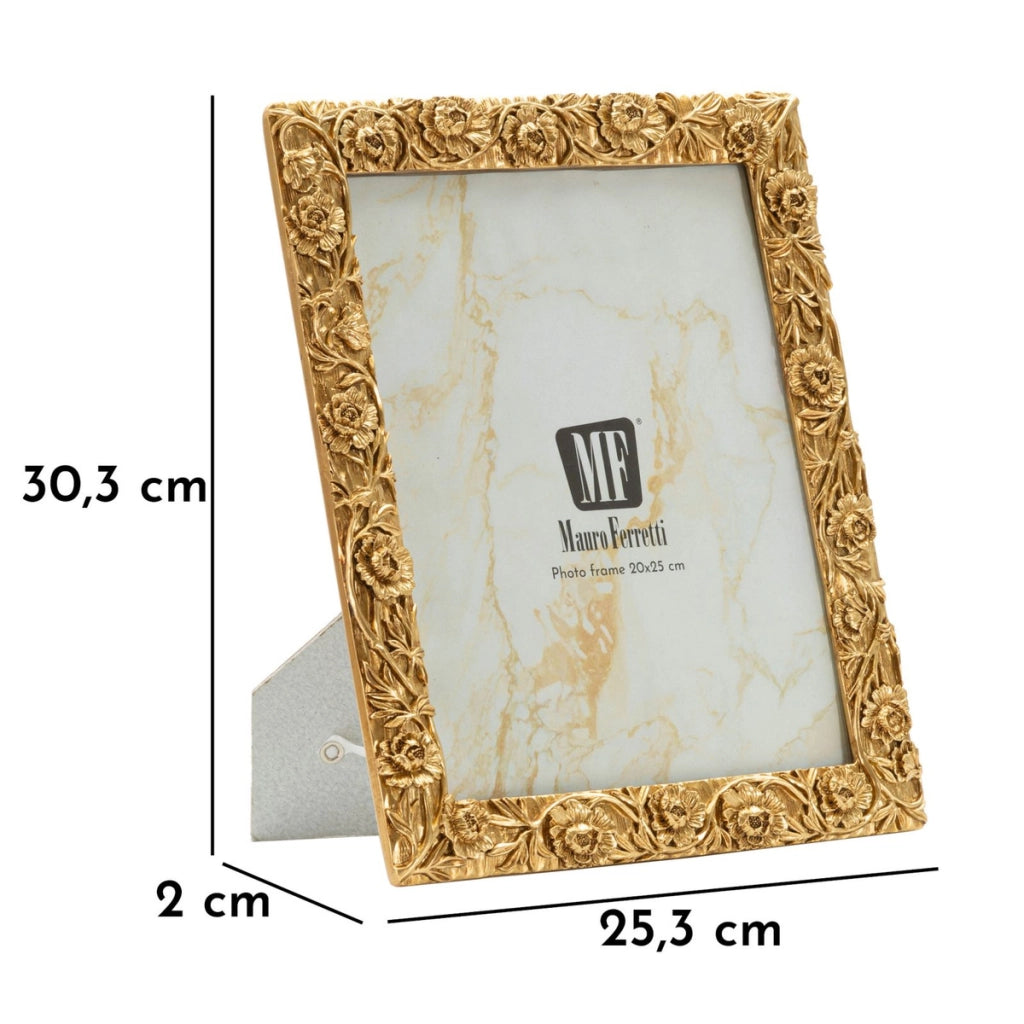 Cornice portafoto Poppy oro con decoro a papaveri 20x25 cm