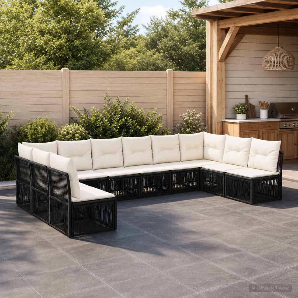 Set Divano da Giardino 10 pz Nero polyrattan 3434326