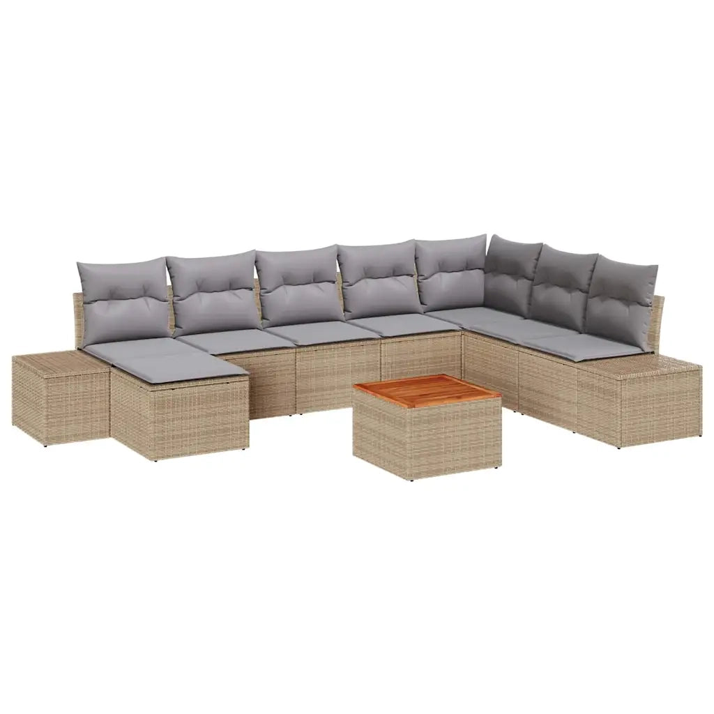 Set Divano da Giardino con cuscino 9 pcs Beige polyrattan 3347994