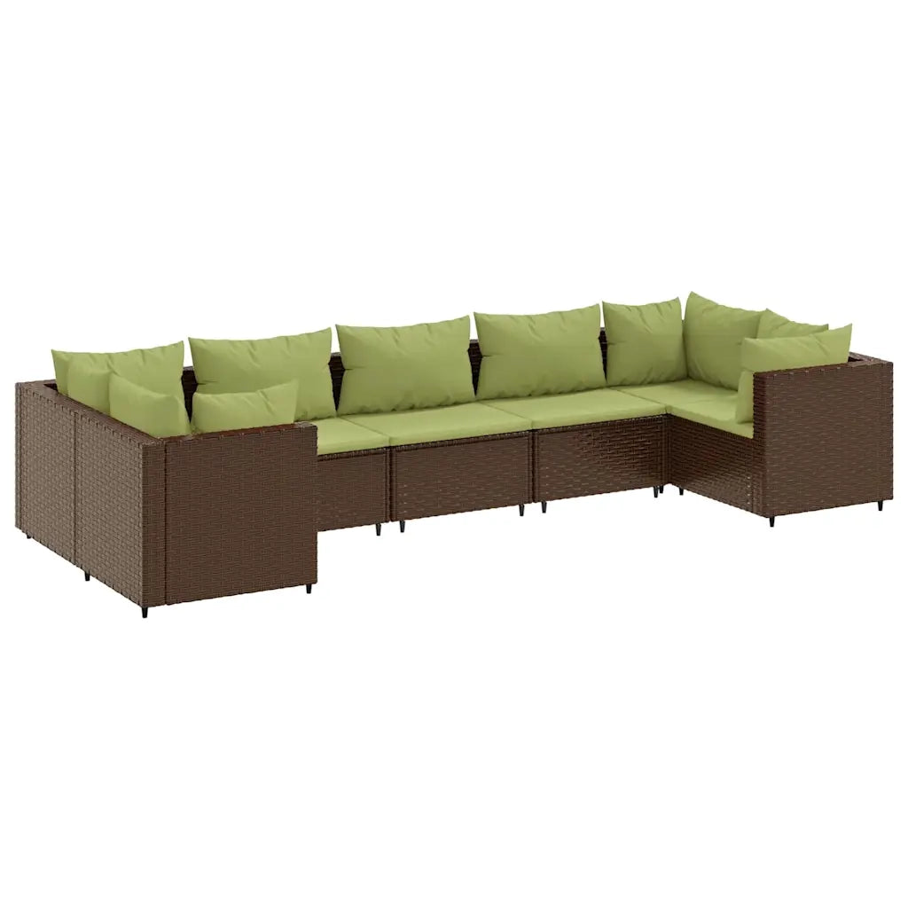 Set Divani da Giardino 7 pz con Cuscini in Polyrattan Marrone