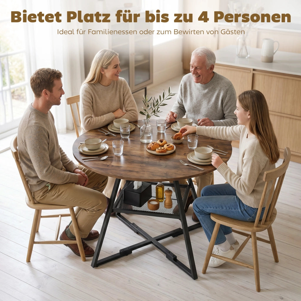 Tavolo da pranzo rotondo allungabile per 4 persone ¨C zephmum ¨C 100 cm effetto legno rustico marrone
