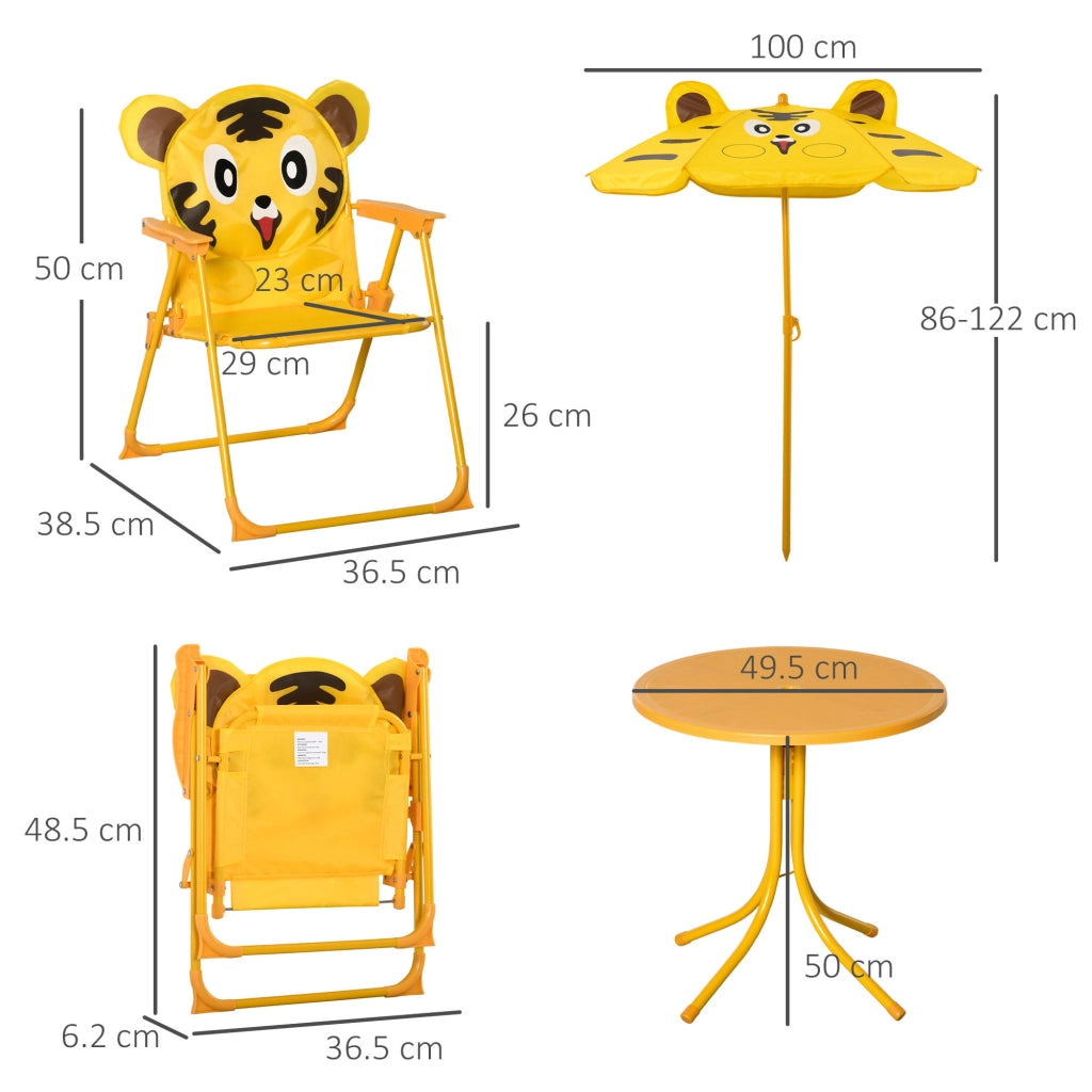 Set Giardino Bambini 4 Pezzi ¨C Xylo ¨C Tavolo Rotondo 2 Sedie Ombrellone Acciaio Tessuto Oxford Giallo