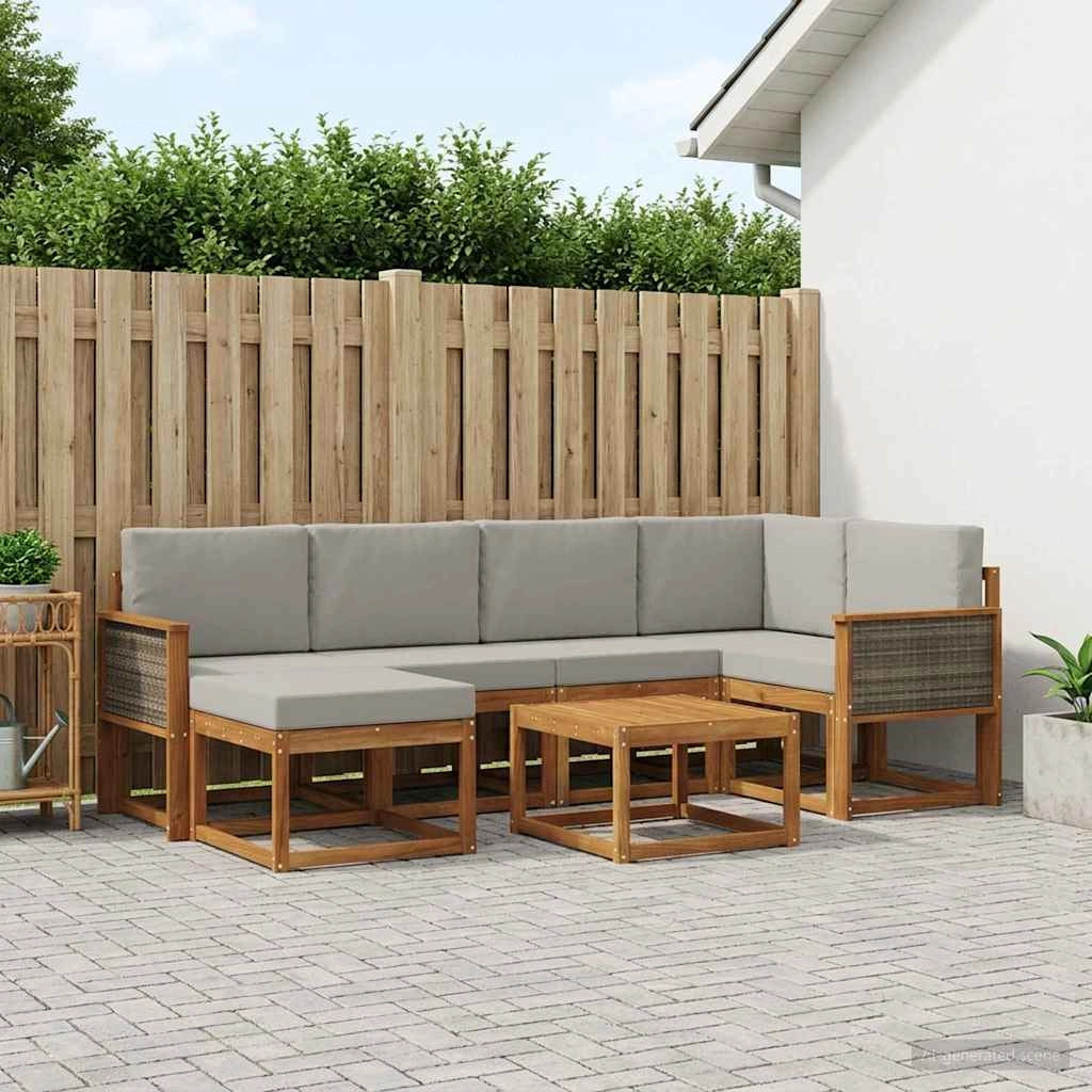 Set di divani da esterno 7 pz Naturale e Grigio Chiaro 3385367