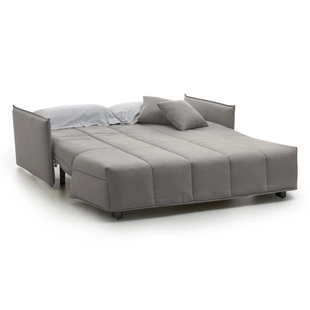 Divano Letto Ariska, Divano a 2 posti, Made in Italy, Sofà\  Soggiorno con apertura a carrello con apertura a carrello, in tessuto imbottito, con cuscini inclusi, cm 125x90h85, colore Grigio