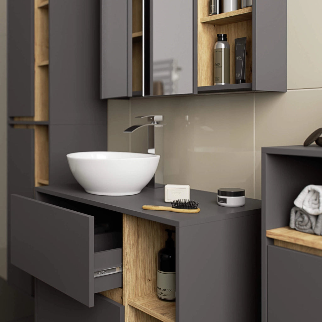 Colonna bagno sospesa VAMI Grigio Grafite, Rovere Artisan 50 cm 2 ante 50x30x170 cm
