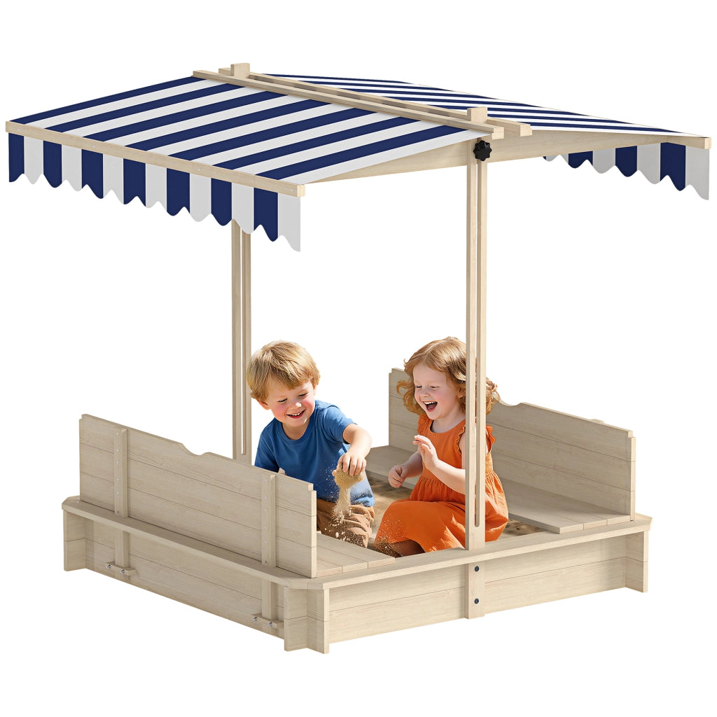 Arenero per Bambini con Tettoia Regolabile e Panche ¨C Zephmum ¨C 106x106x115 cm Legno Naturale