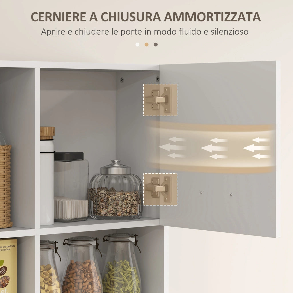 Mobile Dispensa Legno ¨C Xylo ¨C 4 Ante 3 Ripiani Cassetto 80x35x180cm Bianco