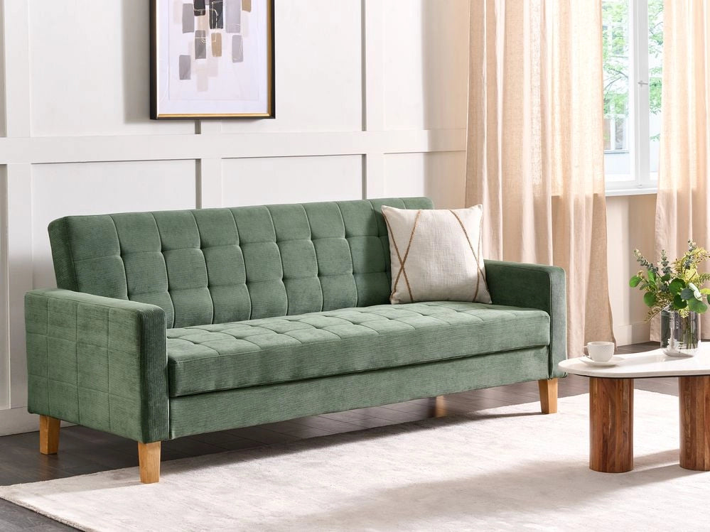 Divano letto in tessuto verde scuro 3 posti imbottito Trapuntato Click Clack
