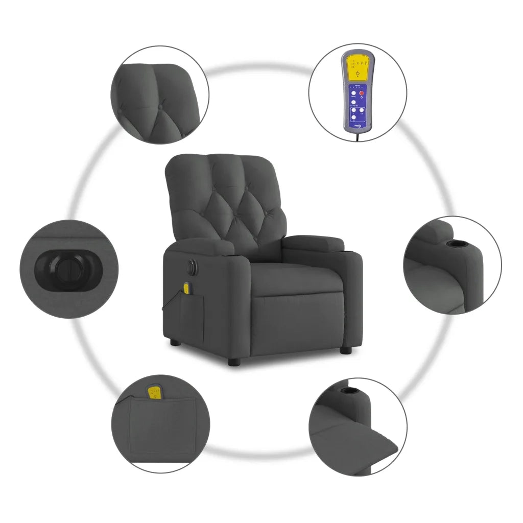 Poltrona | Sedia Relax Reclinabile Massaggio Elettrica Grigio Scuro Tessuto