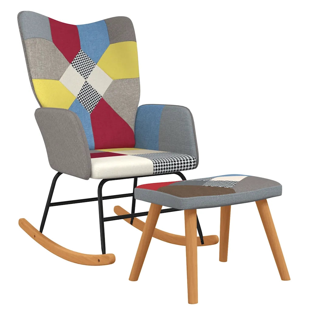 Sedia a Dondolo con Poggiapiedi in Tessuto Patchwork 328192
