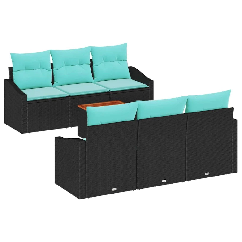 Set Divano da Giardino con cuscino 7 pcs Nero polyrattan 3347781