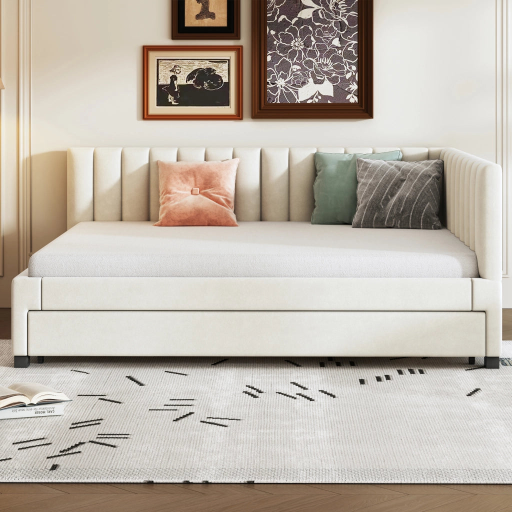 DESMIU Divano letto estraibile 140 × 200 cm 2 posti con letto supplementare, senza materasso, in velluto, beige