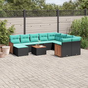 Set Divani da Giardino 11 pz con Cuscini Nero in Polyrattan 3228241