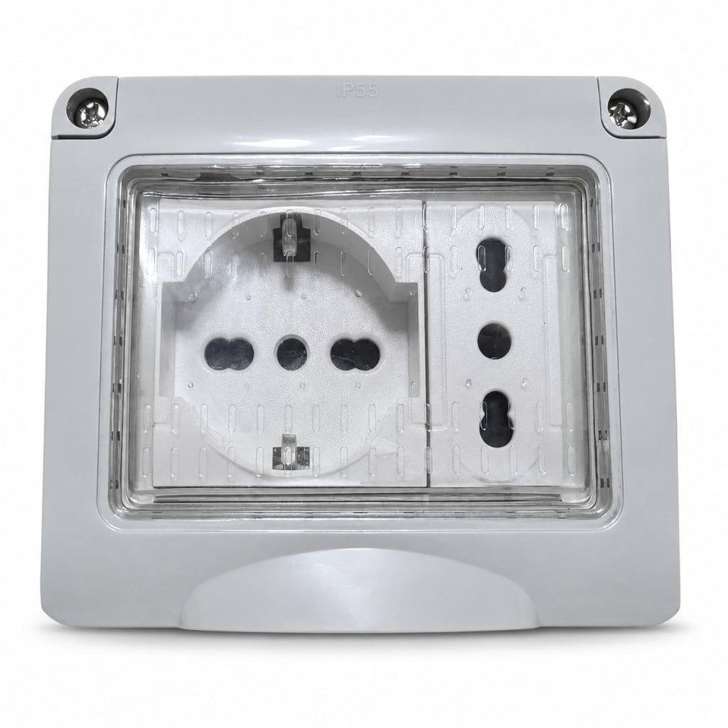 Cassetta Elettrica IP55 con Presa Schuko e Presa Bipasso