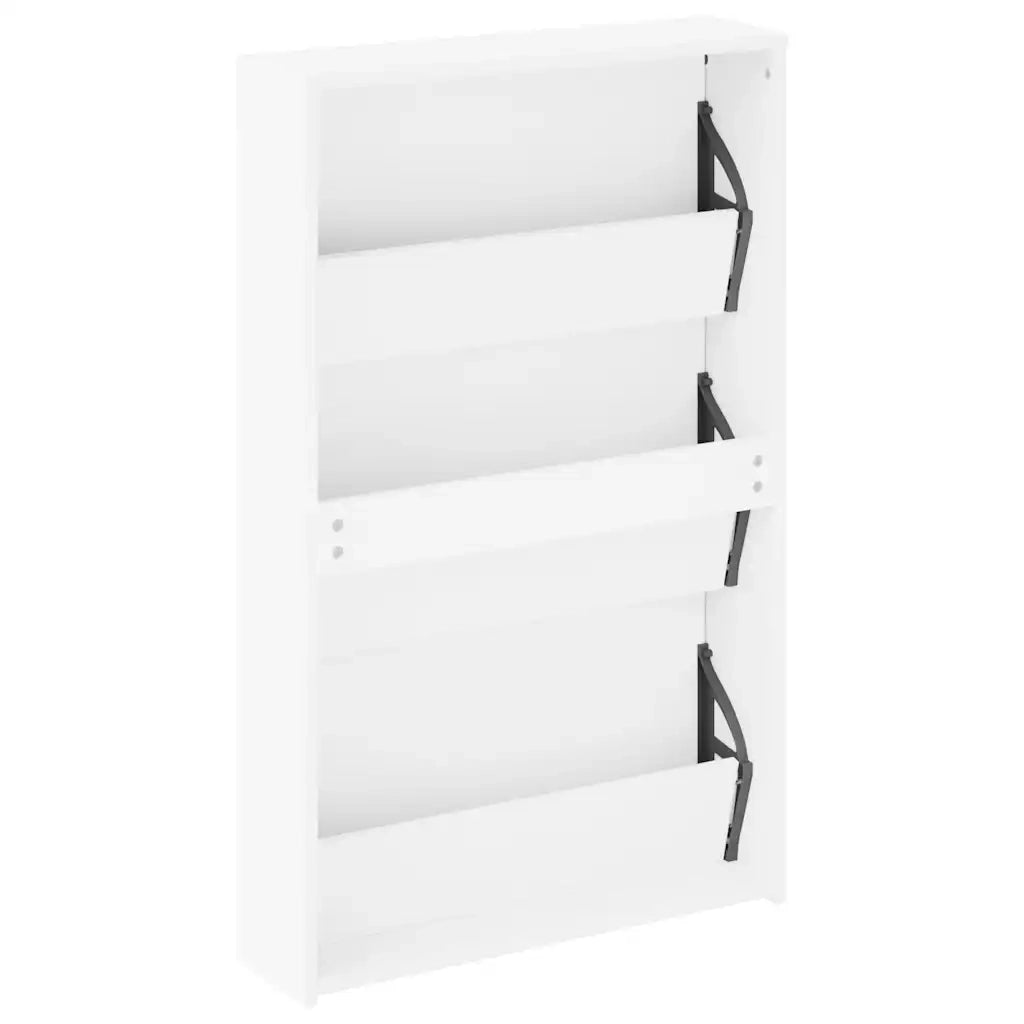 Scarpiera con Specchio 3 Strati-Armadio Scarpiera con Specchio Bianco Lucido 63x17x102,5 cm