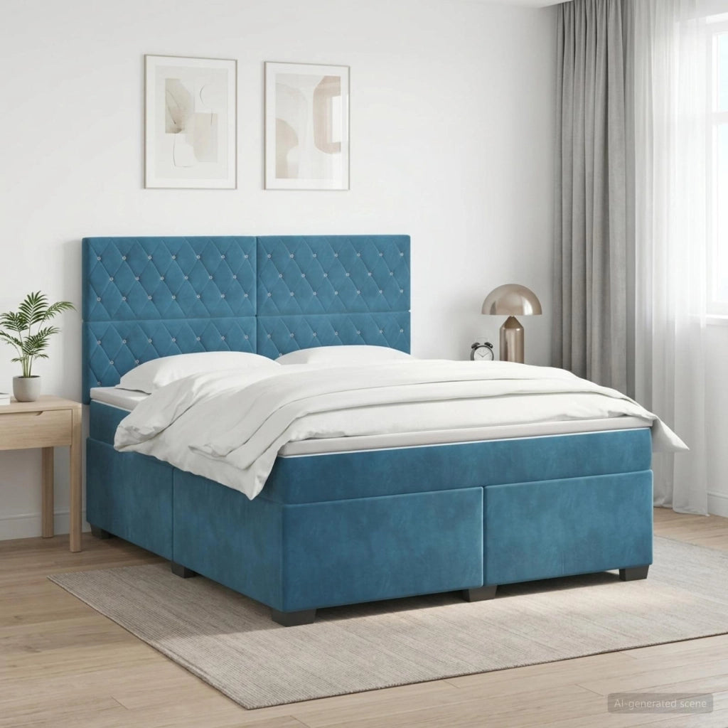 Letto box spring con materasso Blu 160 x 200 cm Velluto 3453672
