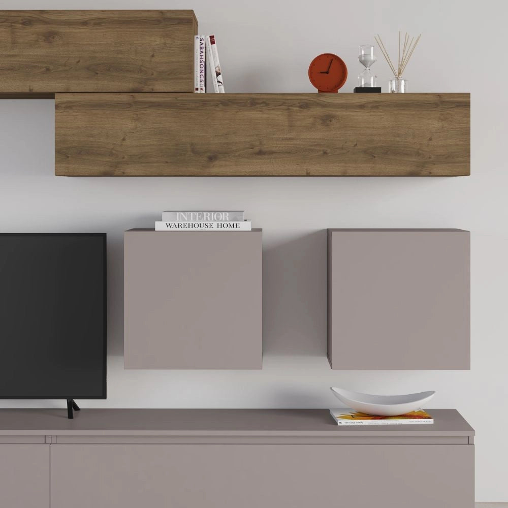 Parete attrezzata tortora e noce Licia 250x40x186H