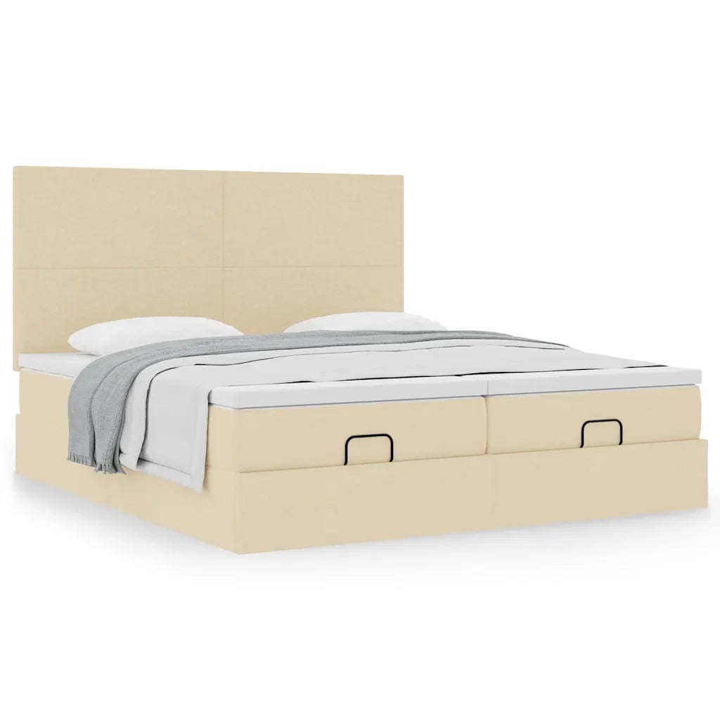 Struttura Letto Pouf con Materassi Crema 180x200 cm in Tessuto 3313676