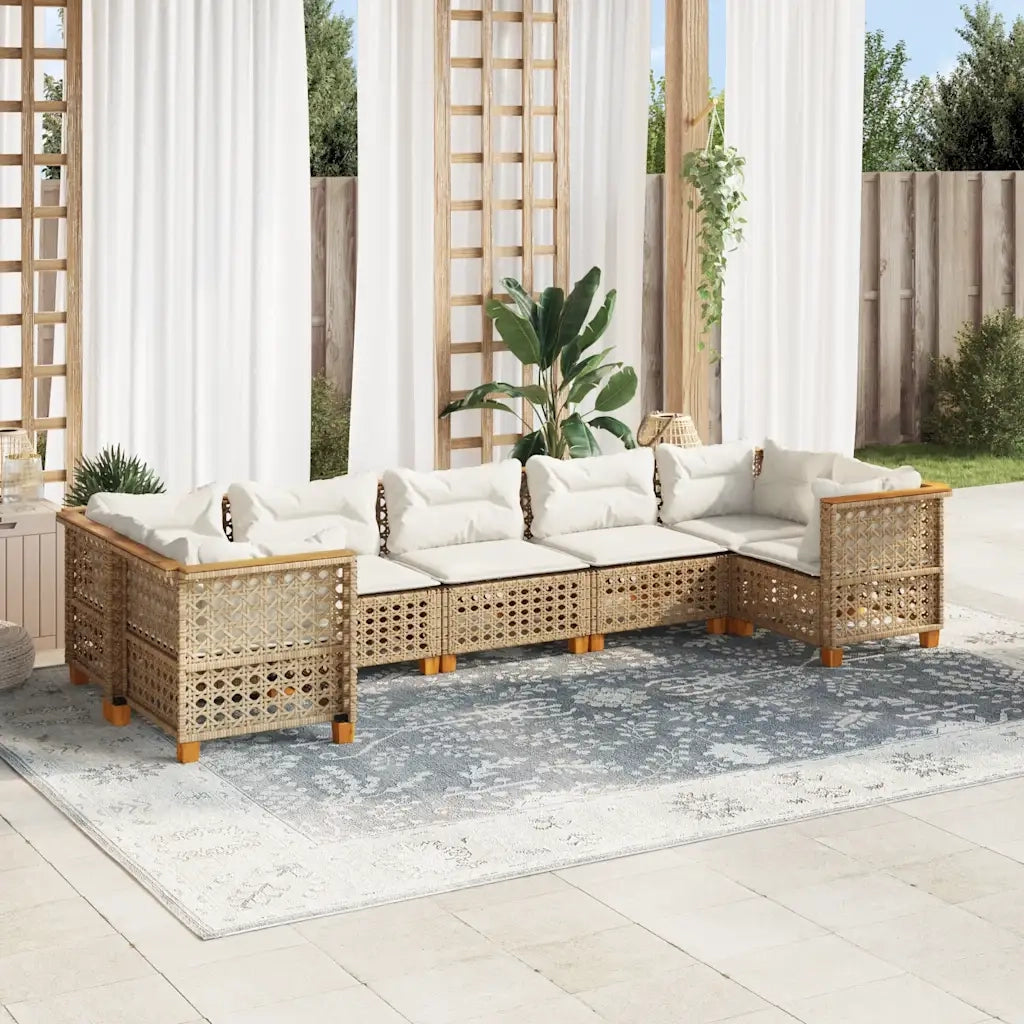 Set Divani da Giardino 7 pz con Cuscini Beige in Polyrattan 3261976