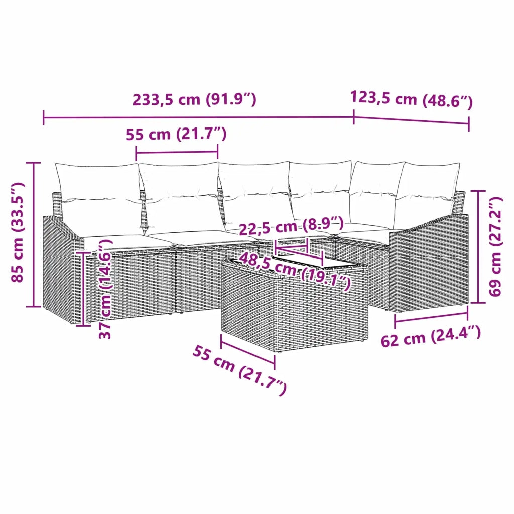 Set di divani con cuscino 6 pcs Nero polyrattan 3346736