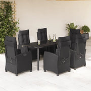 Set da Pranzo da Giardino 7 pz Nero con Cuscini in Polyrattan