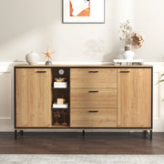 Credenza moderna 160x40x85 cm in pannello truciolare; colore naturale con LED a 16 colori