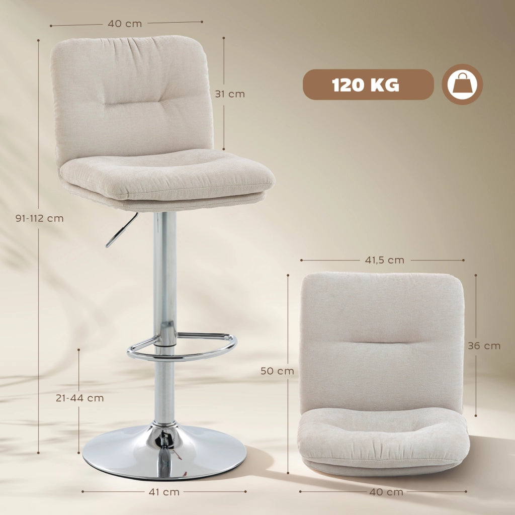 Sgabelli da Cucina Alti 2 Pezzi Girevoli Imbottiti in Lino con Schienale e Poggiapiedi Regolabili ¨C Minimal ¨C Beige