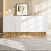 Sideboard moderno a 4 ante con struttura a rilievo U; 160x75x38 cm; bianco e legno