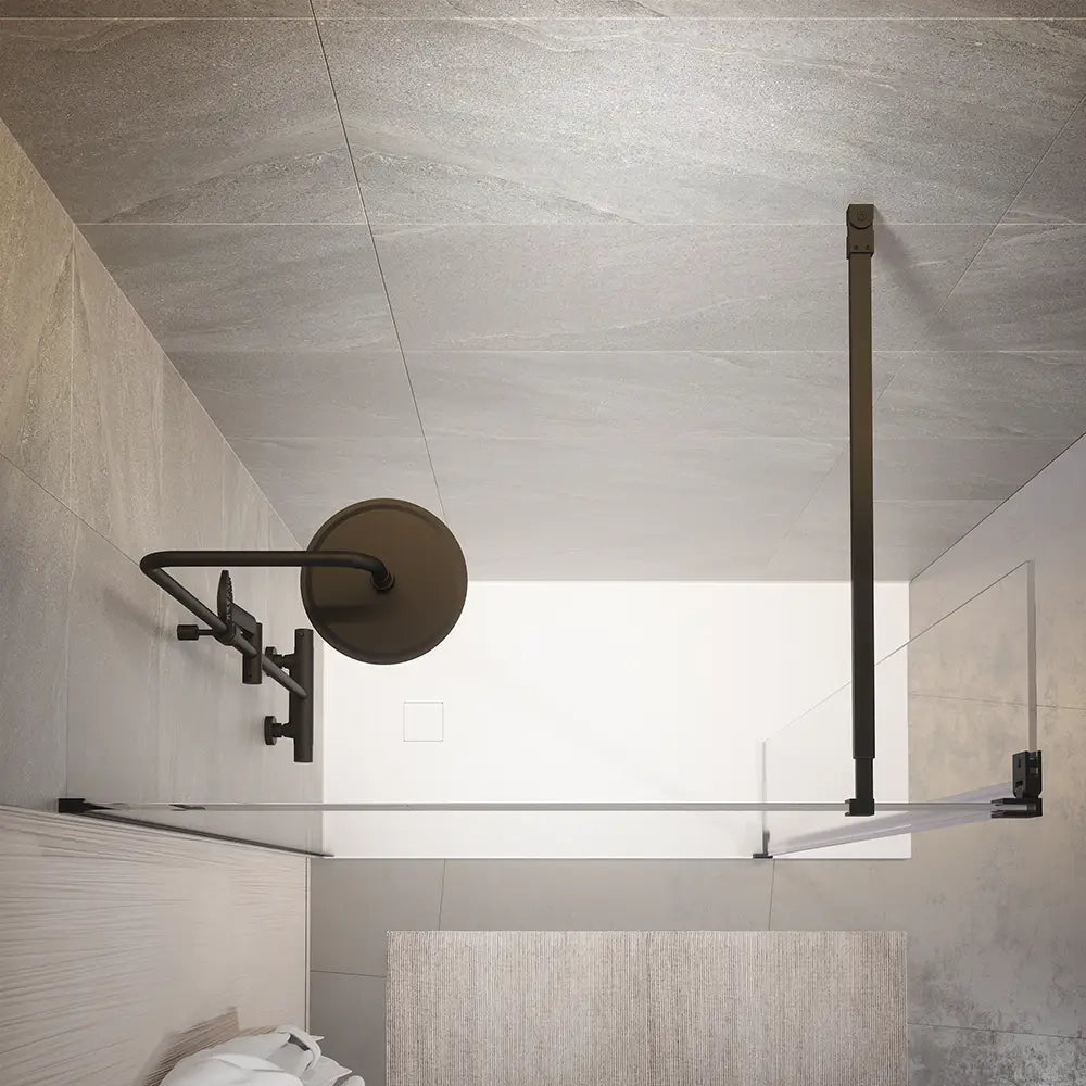 Doccia walk-in 140cm + anta 30cm vetro temperato anticalcare 10mm trasparente profili neri | Naxos