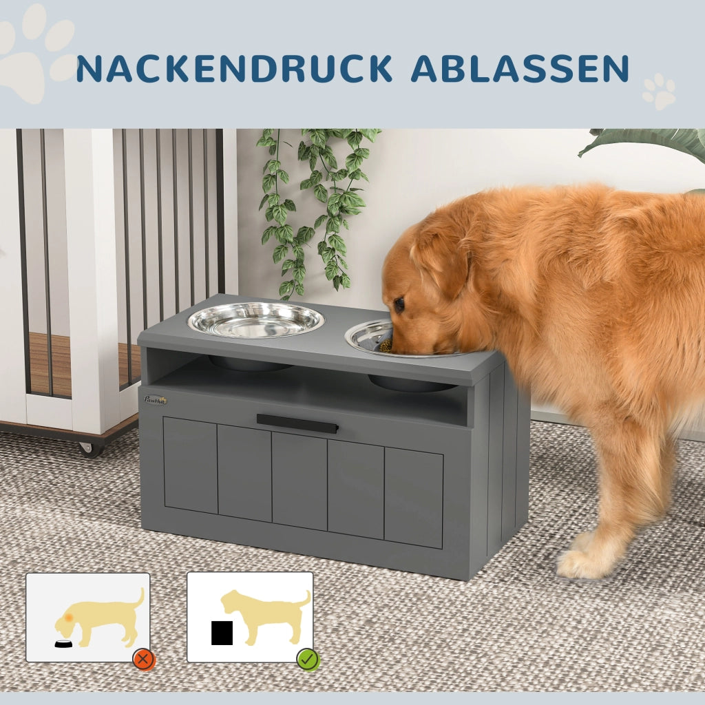Stazione di alimentazione per cani ¨C zephmum ¨C Grigio, MDF, Acciaio Inox