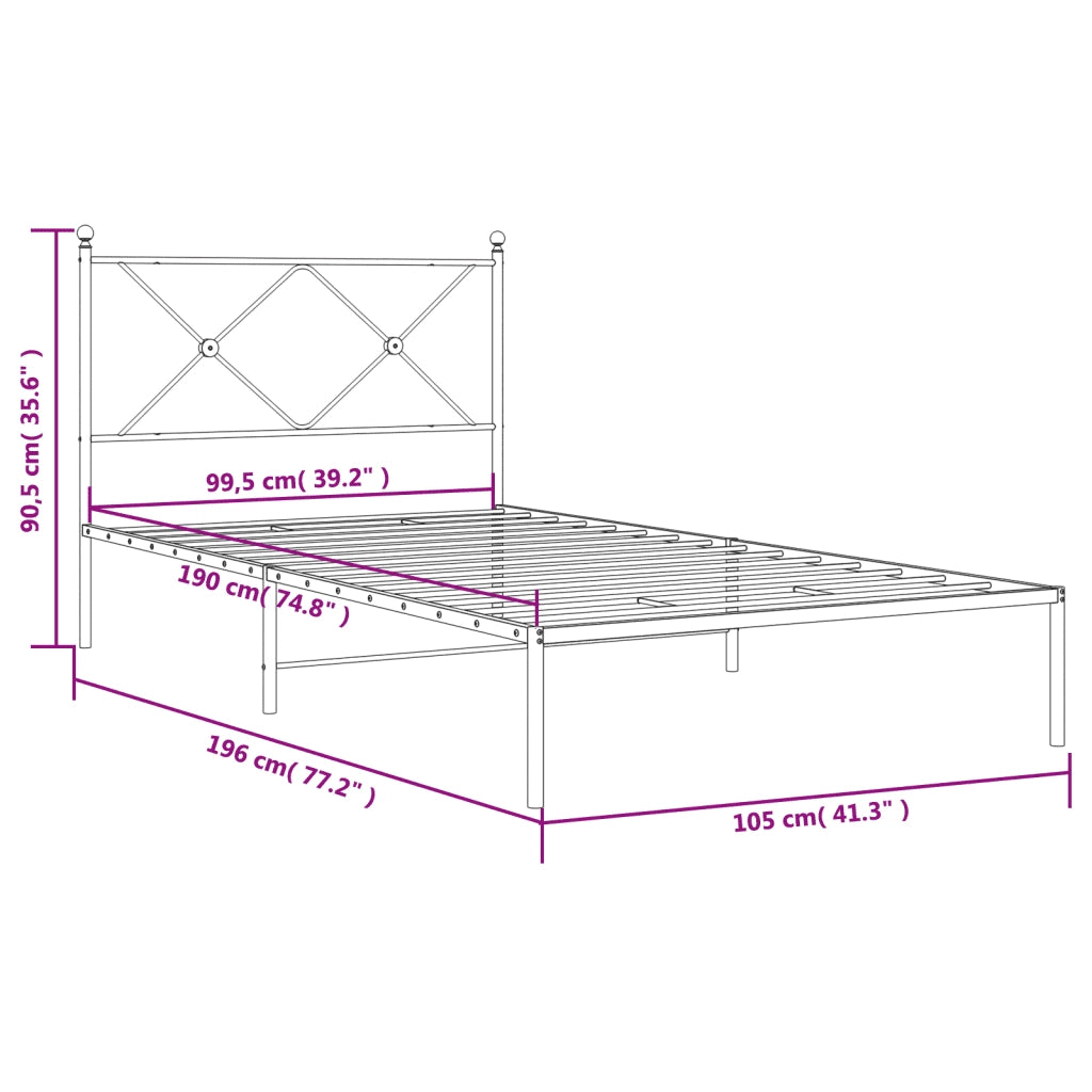 Giroletto con Testiera-Struttura Letto con testiera Metallo Bianco 100x190 cm 457644