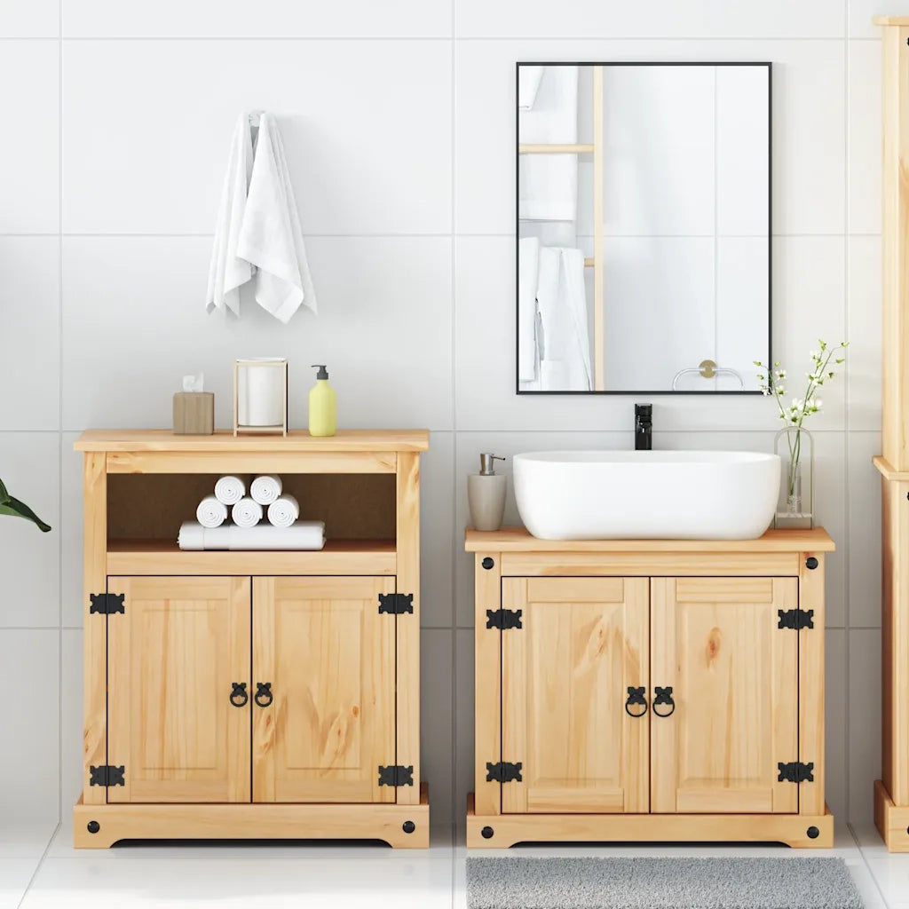 Set Mobili da Bagno 2 pz Corona in Legno Massello di Pino 3334637