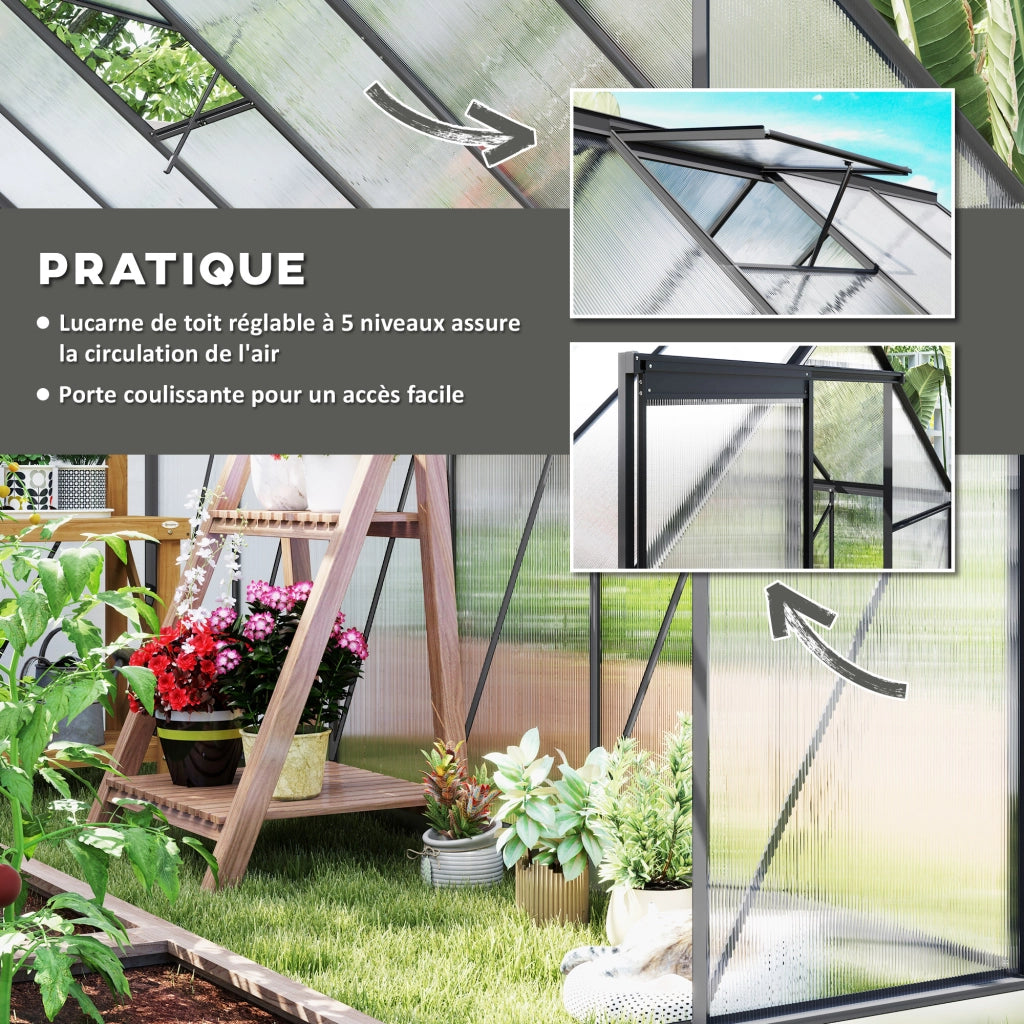 Serra da giardino in alluminio e policarbonato ¨C Xylo ¨C con finestra regolabile e porta scorrevole 190x375x199cm