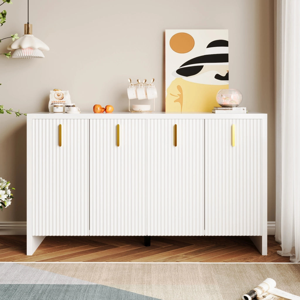 Credenza Moderna ¨C Xylo ¨C Bianco, Maniglie Dorate, Ante con Divisori Regolabili
