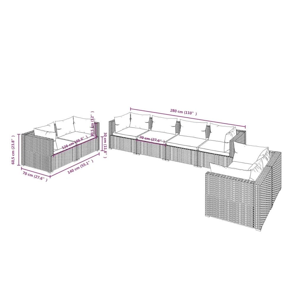 Set Divani da Giardino 8 pz con Cuscini in Polyrattan Marrone 3102283