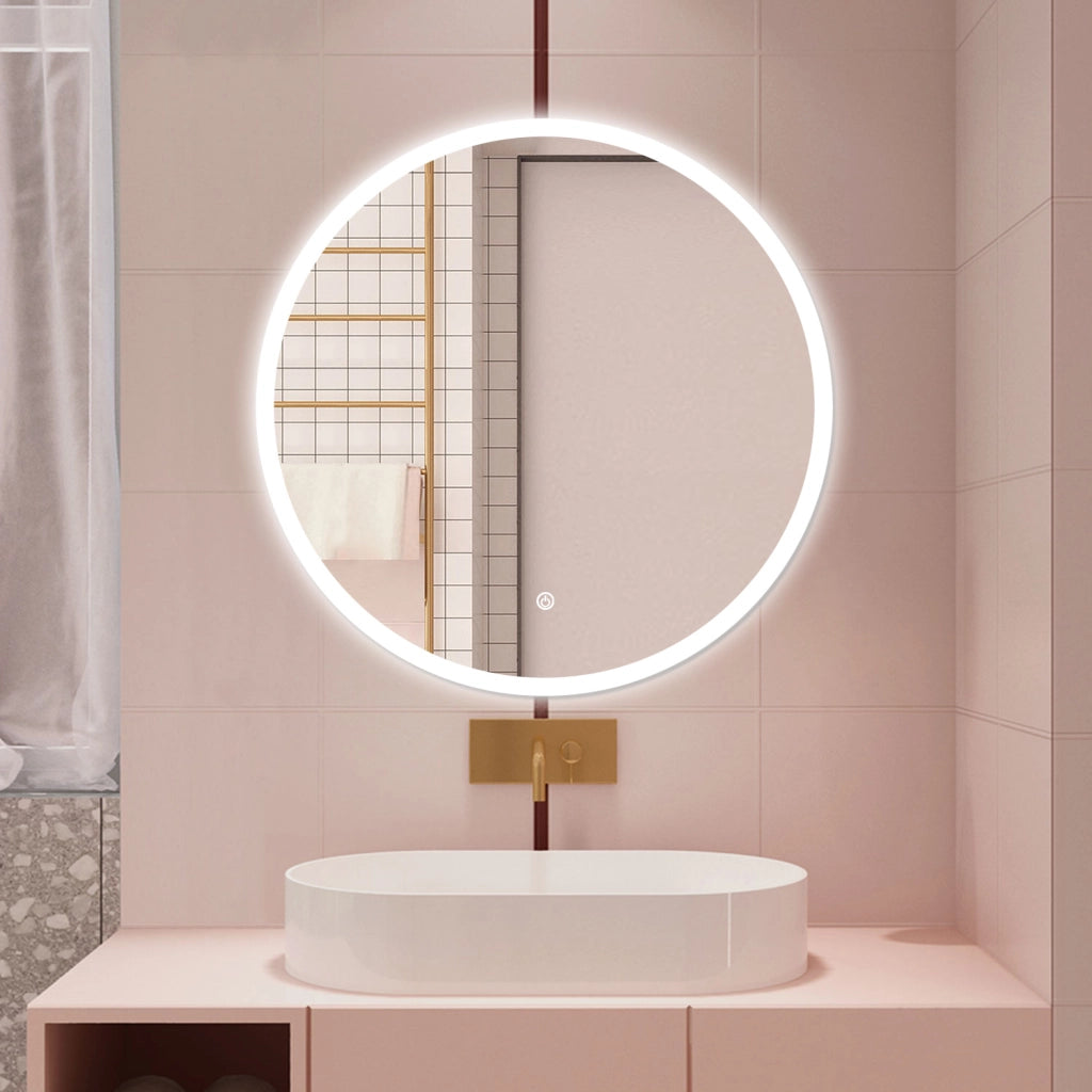 AICA Specchio da bagno 70 x 70 cm, 3 colori, antiappannamento, dimmerabile, interruttore touch, Funzione Memoria