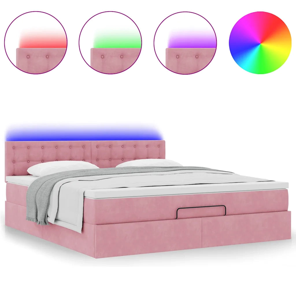 Struttura Letto Pouf con Materasso Rosa 160x200 cm in Velluto 3312781