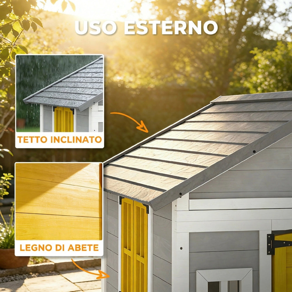 Casetta da Giardino per Bambini in Legno ¨C Xylo ¨C Grigio, 3-8 Anni, Finestre, Tetto Inclinato