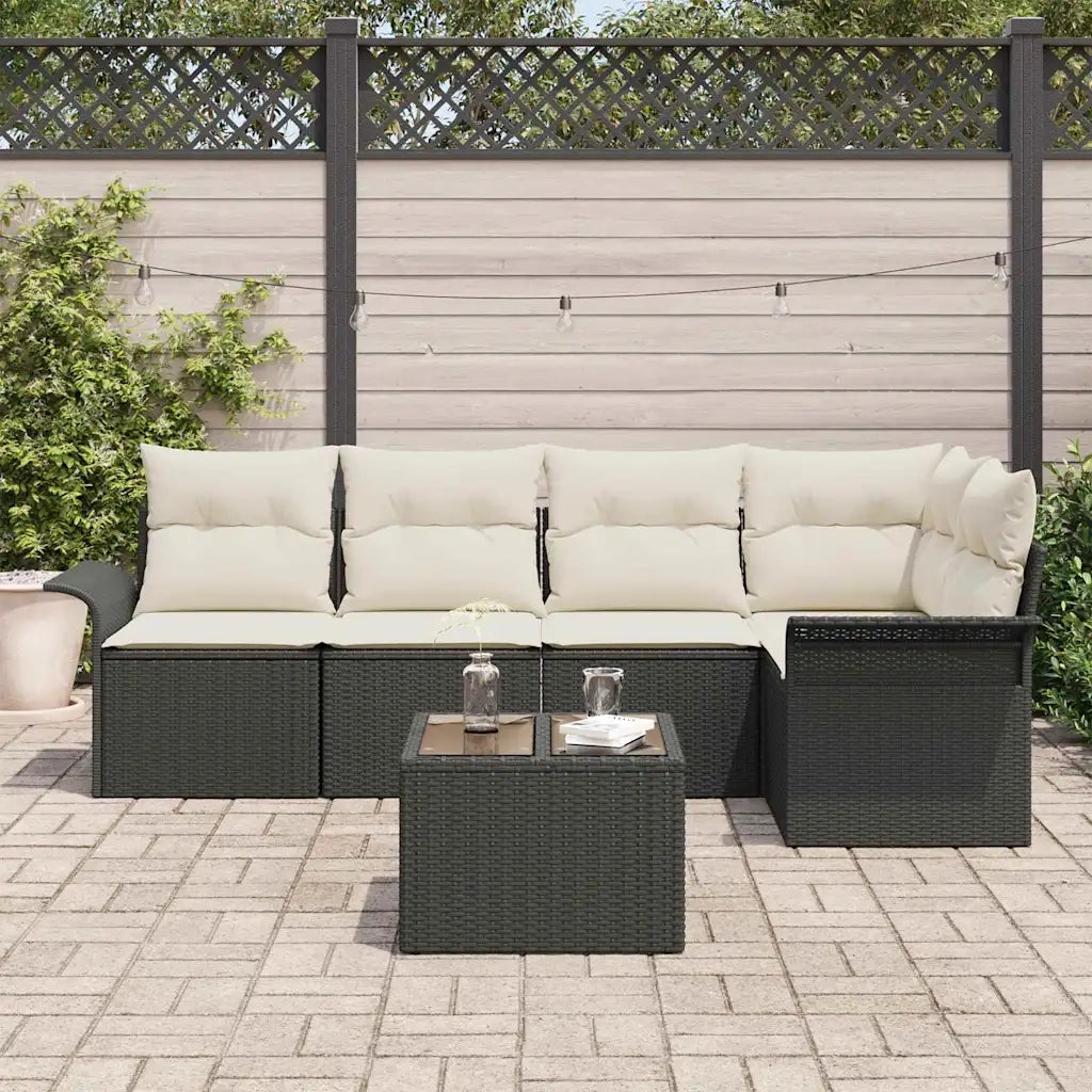 Set Divano da Giardino con cuscino 6 pcs Nero polyrattan