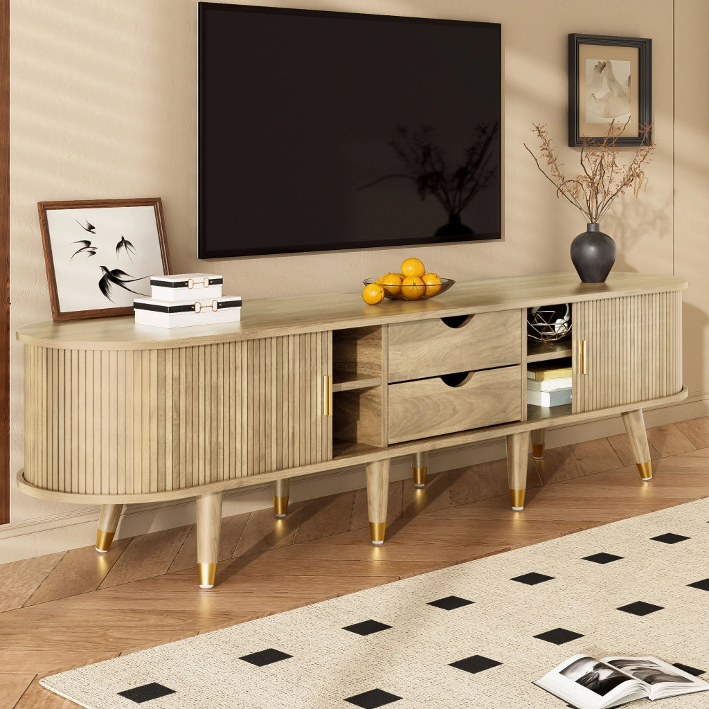 Mobile TV 175x38x45 cm Effetto Rovere con Anta Scorrevole, Cassetti, Vani Aperti e Portata 60 kg