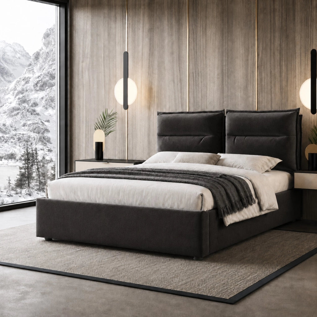 letto imbottito velluto nero 140x200 cm