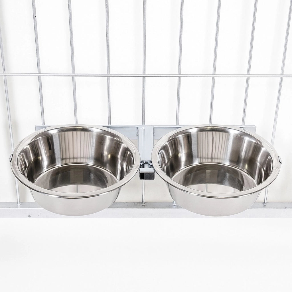 Porta ciotole per box cani regolabile in acciaio inox diametro ciotole 24 cm