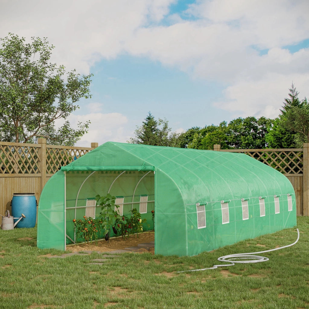 Serra tunnel da giardino ¨C Xylo ¨C 8x3x2m, telaio acciaio, 12 finestre, verde