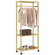 Appendiabiti da Terra con Ripiani e Ruote ¨C Zephmum ¨C Legno di Bamb¨´ 70x35x175 cm