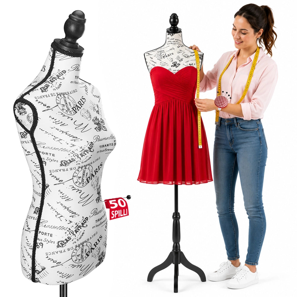 Manichino Sartoriale Femminile con 50 Spilli Modello Paris Sartoria Donna in Schiuma PE Bianco e Nero